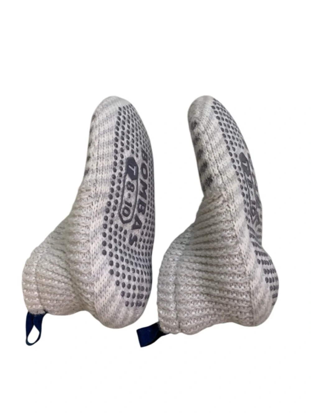 Bombas Gripper Slipper Socks‎ Grey White Knit Sherpa Lined Toddler Kids 8-10